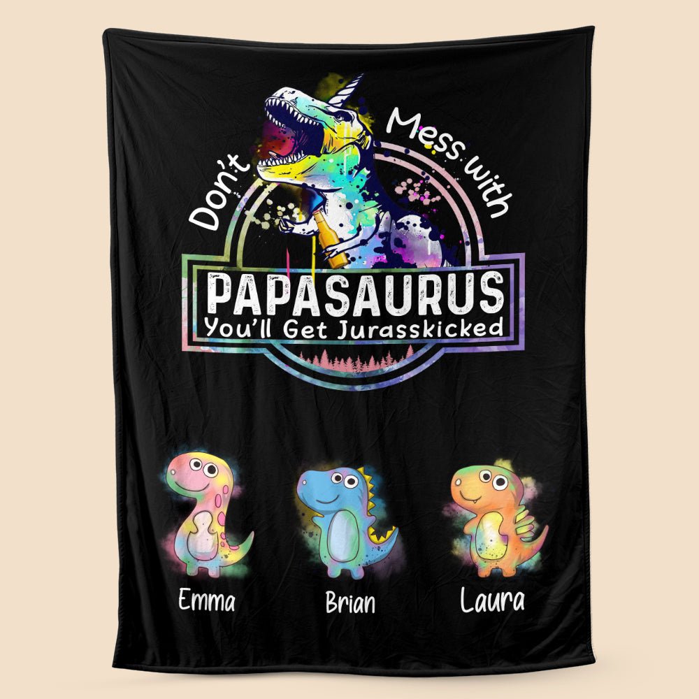Papasaurus Colorful - Personalized Blanket - Best Gift For Father - Giftago