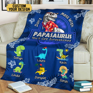 Papasaurus Hawaii (Version 2) - Personalized Blanket - Best Gift For Father - Giftago