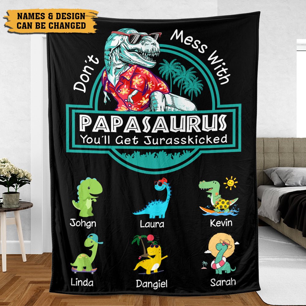 Personalized Blanket With Names - Papasaurus Hawaii Version - Giftago - 2