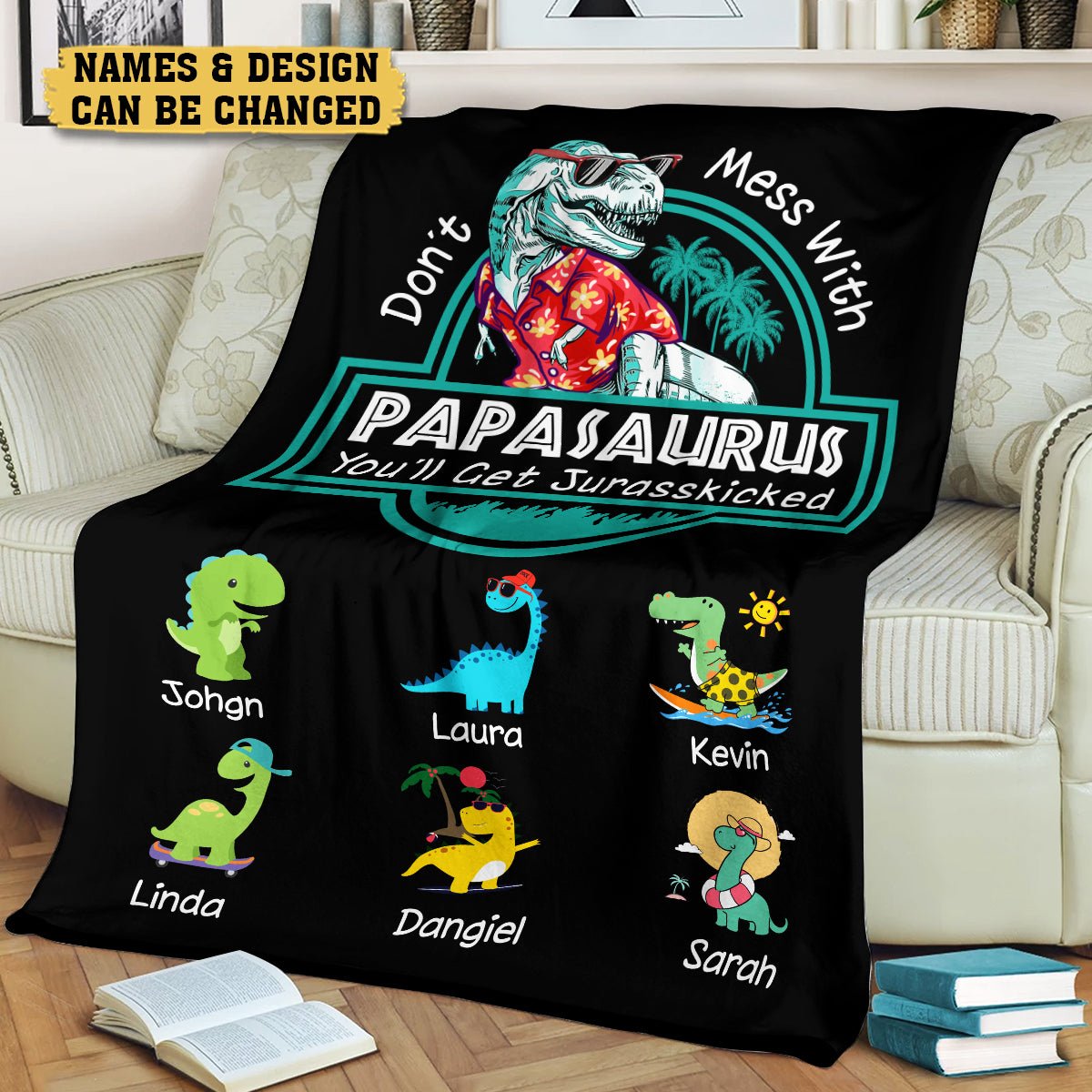 Personalized Blanket With Names - Papasaurus Hawaii Version - Giftago - 3