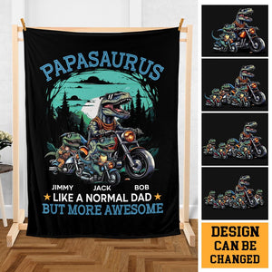 Papasaurus Motorbike - Personalized Blanket - Best Gift For Father - Giftago