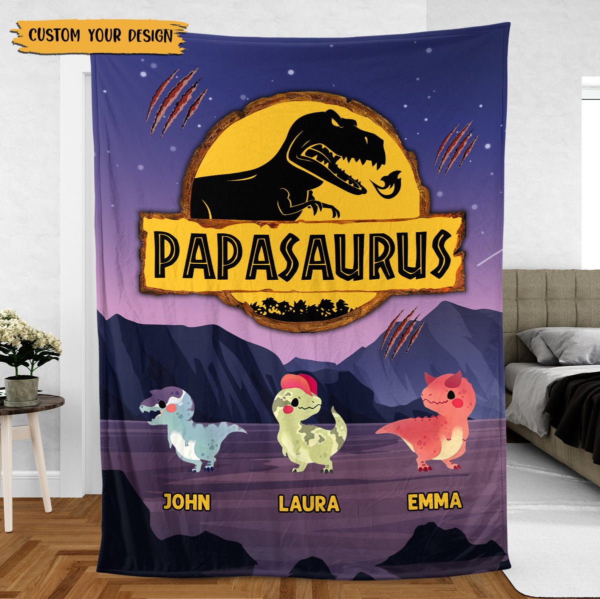 Papasaurus (Version 2) - Personalized Blanket - Best Gift For Father - Giftago