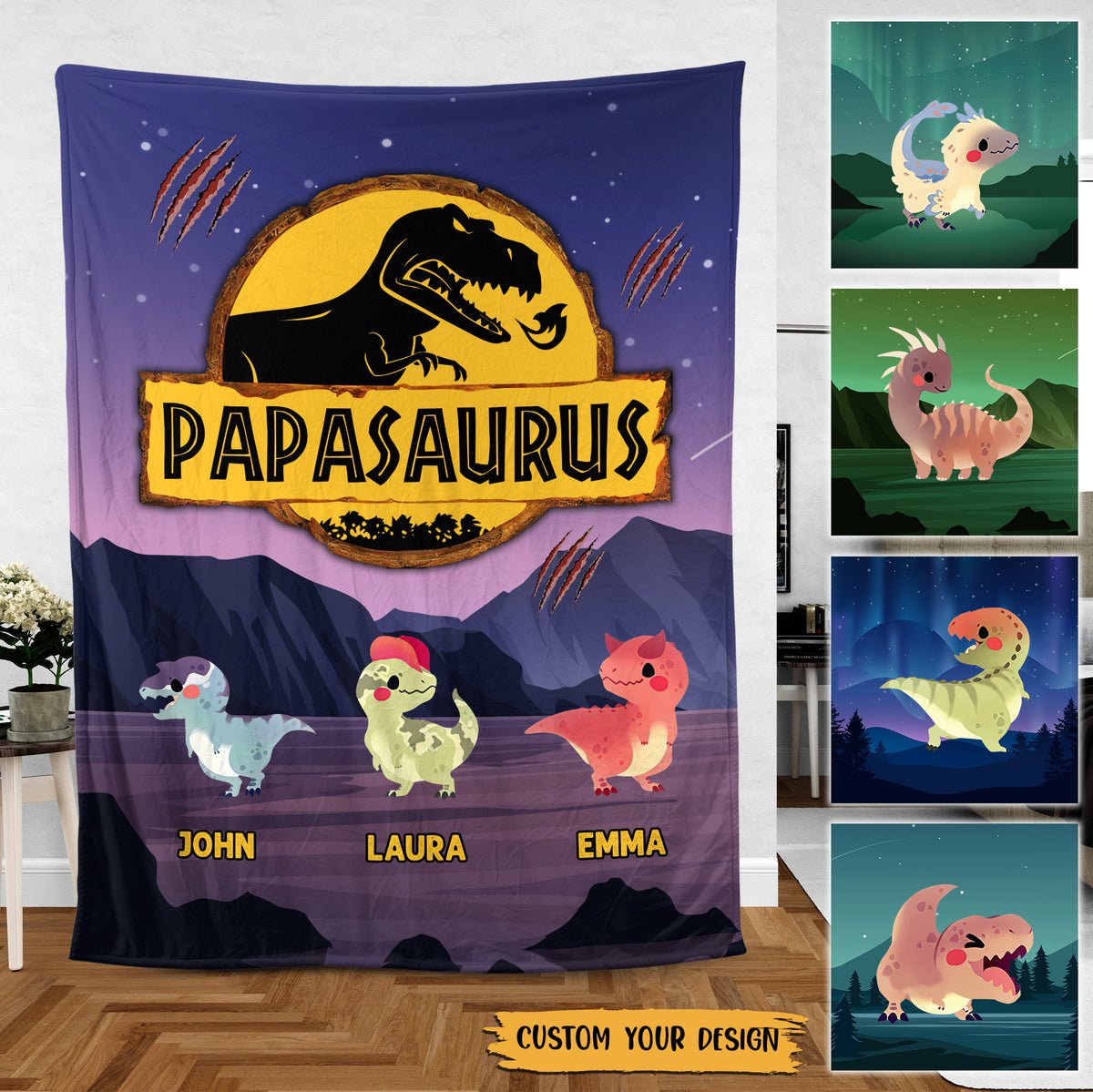 Papasaurus (Version 2) - Personalized Blanket - Best Gift For Father - Giftago