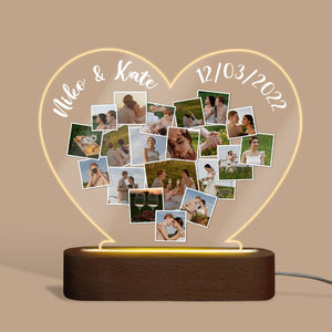 Personalize Heart Photo Collage Couple - Personalized Heart Acrylic LED Lamp - Giftago