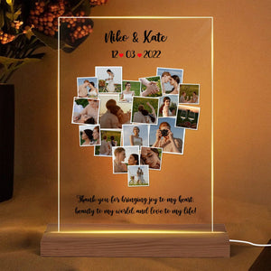 Photo Collage Heart Shape And Custom Message - Personalized Acrylic LED Lamp - Giftago