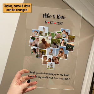 Photo Collage Heart Shape And Custom Message - Personalized Acrylic Plaque - Best Gift for Couple - Giftago