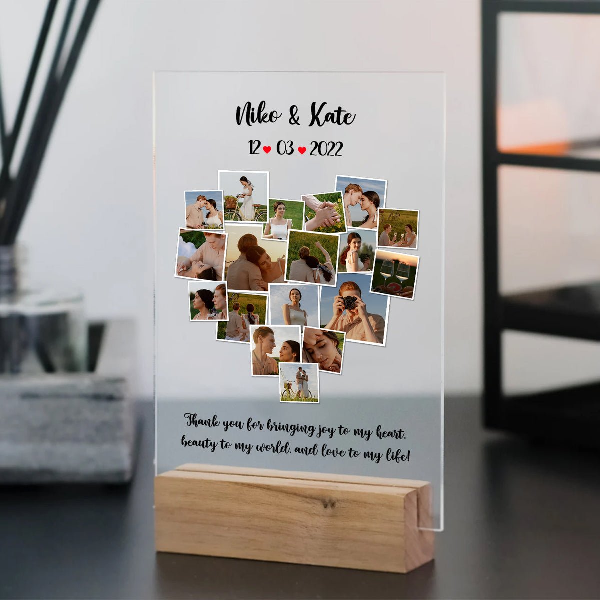 HOBULL Personalized Photo & Text, Custom Photo Album with Acrylic Plaque,  Heart-Shaped 3D Picture Frame, Customized Gift for Anniversary, Birthdays