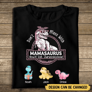 Pink Leopard Mamasaurus - Personalized T-Shirt/ Hoodie Front - Best Gift For Mom - Giftago