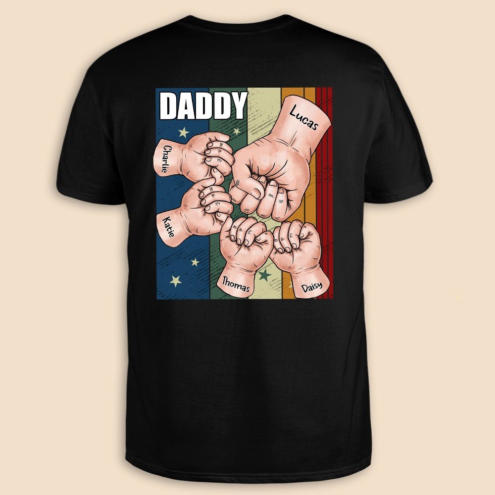Retro Dad And Kids Hands Fist Bump - Personalized T-Shirt/ Hoodie - Best Gift For Father - Giftago