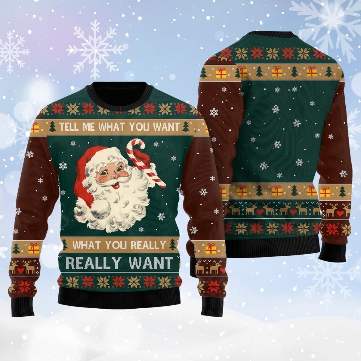 Santa Christmas Sweater - Santa Tell Me What You Want Ugly Sweater - Giftago - 2