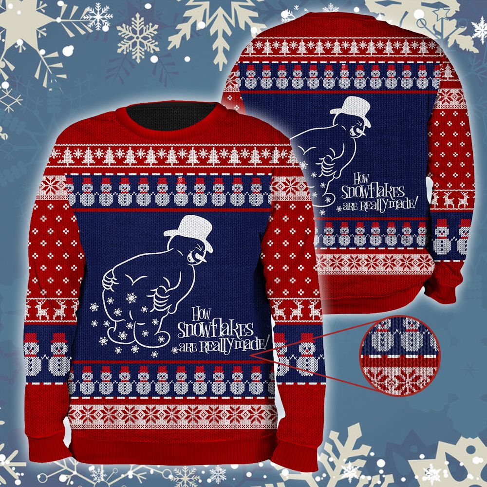 Christmas Snowman Sweater - How Snowflakes Are Really Made Funny Christmas Ugly Snowman Sweater- Giftago - 1