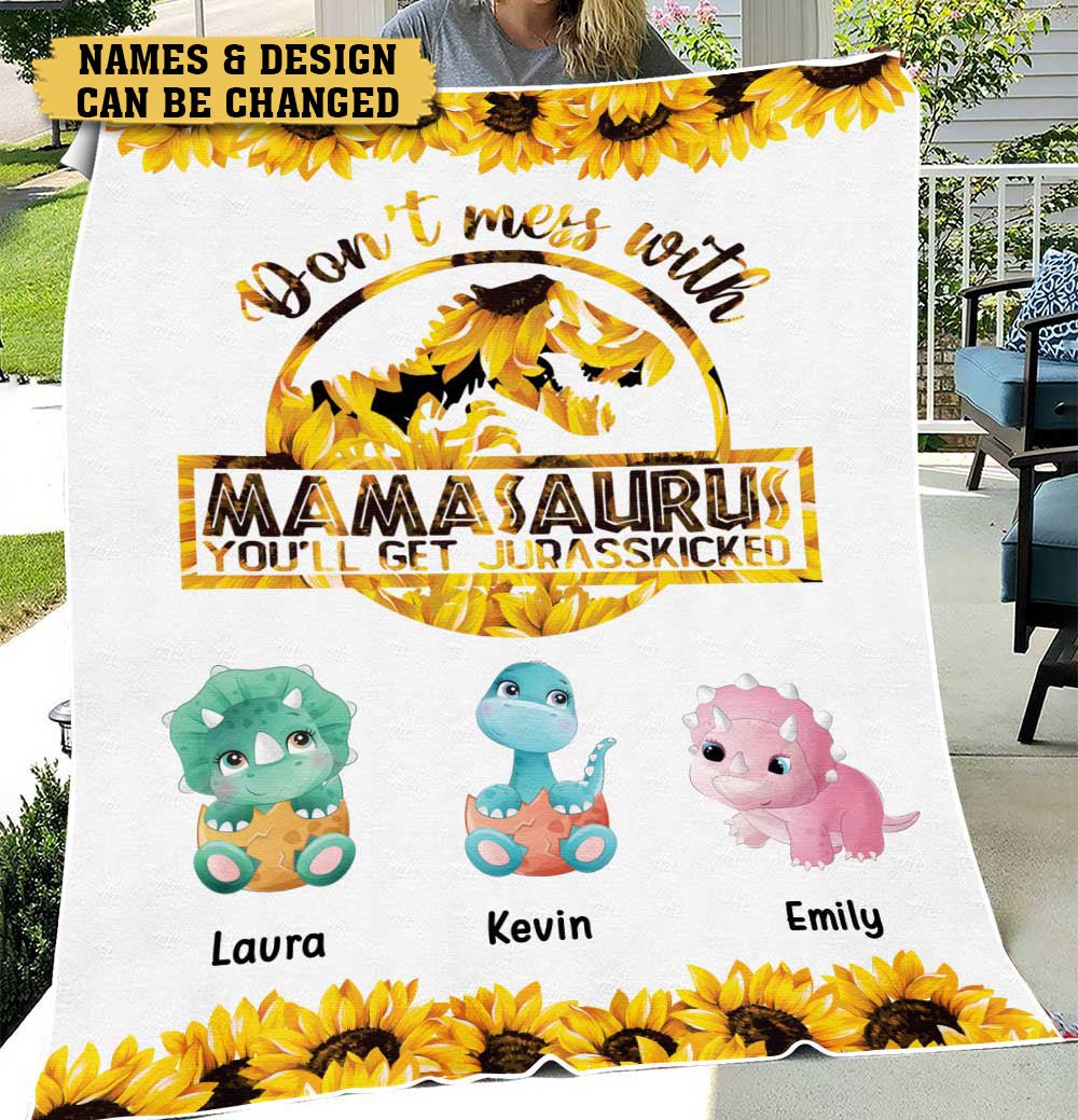 Sunflower Don't Mess With Mamasaurus- Personalized Blanket - Best Gift For Mom - Giftago