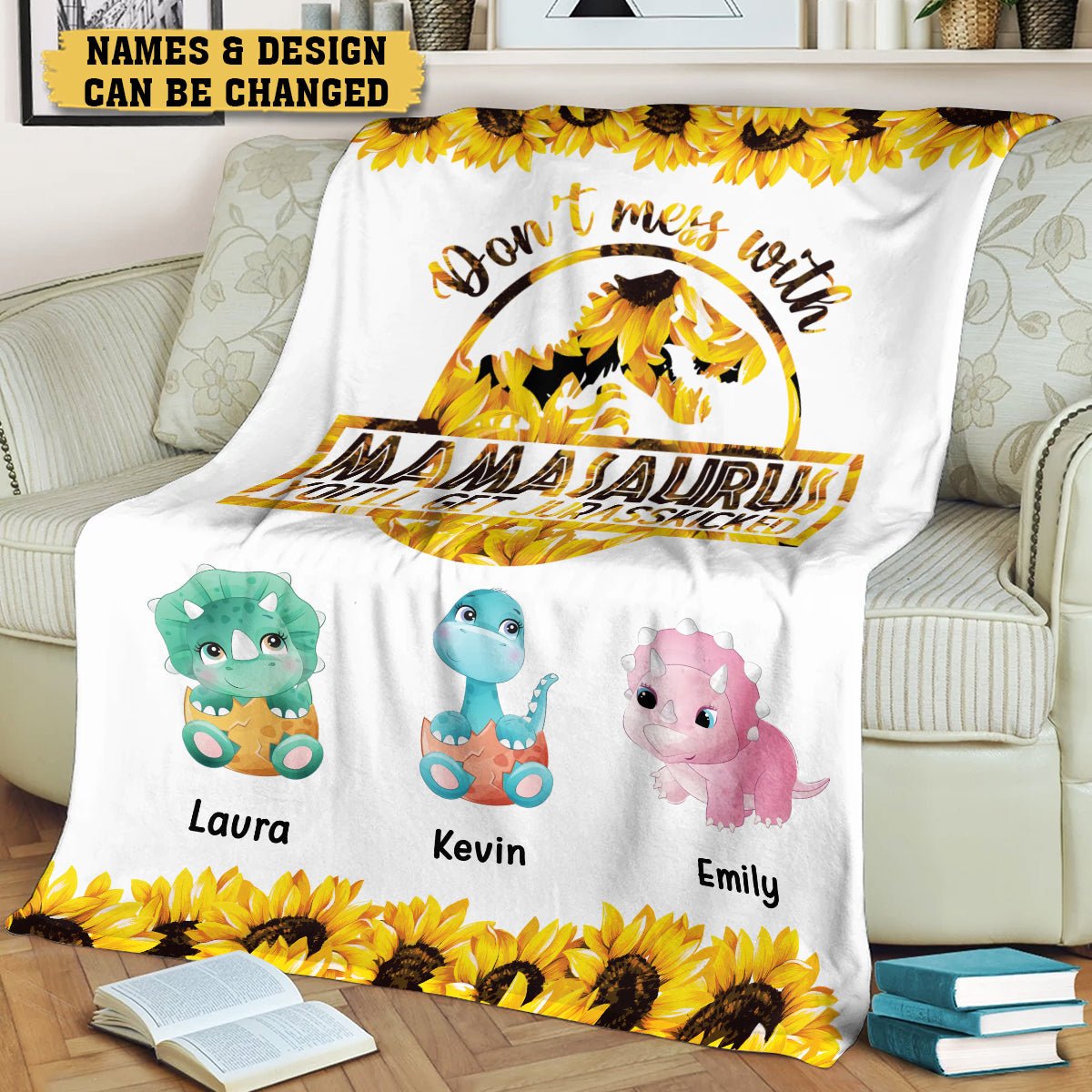 Sunflower Don't Mess With Mamasaurus- Personalized Blanket - Best Gift For Mom - Giftago