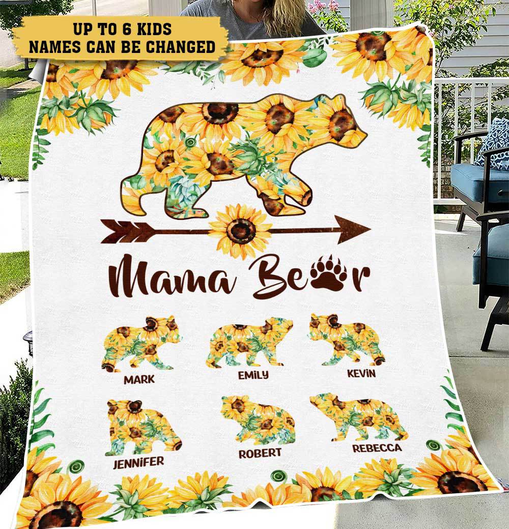 Personalized Mom Blanket - Personalized Blanket With Names - Sunflower Mama Bear (Version 2) - Giftago - 3