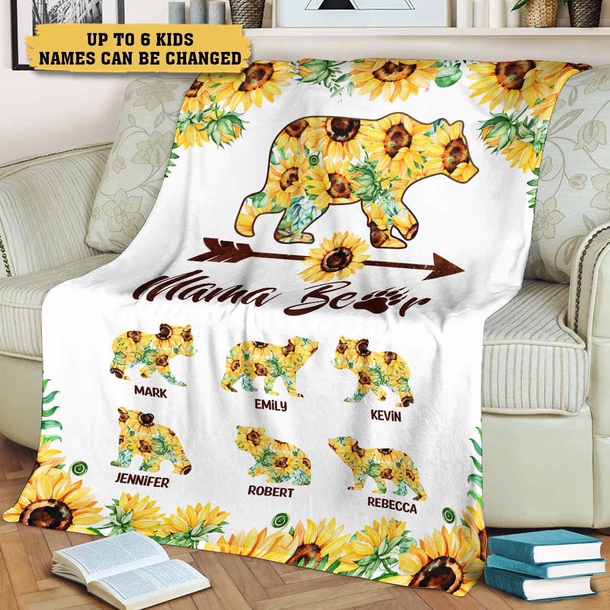 Personalized Mom Blanket - Personalized Blanket With Names - Sunflower Mama Bear (Version 2) - Giftago - 2