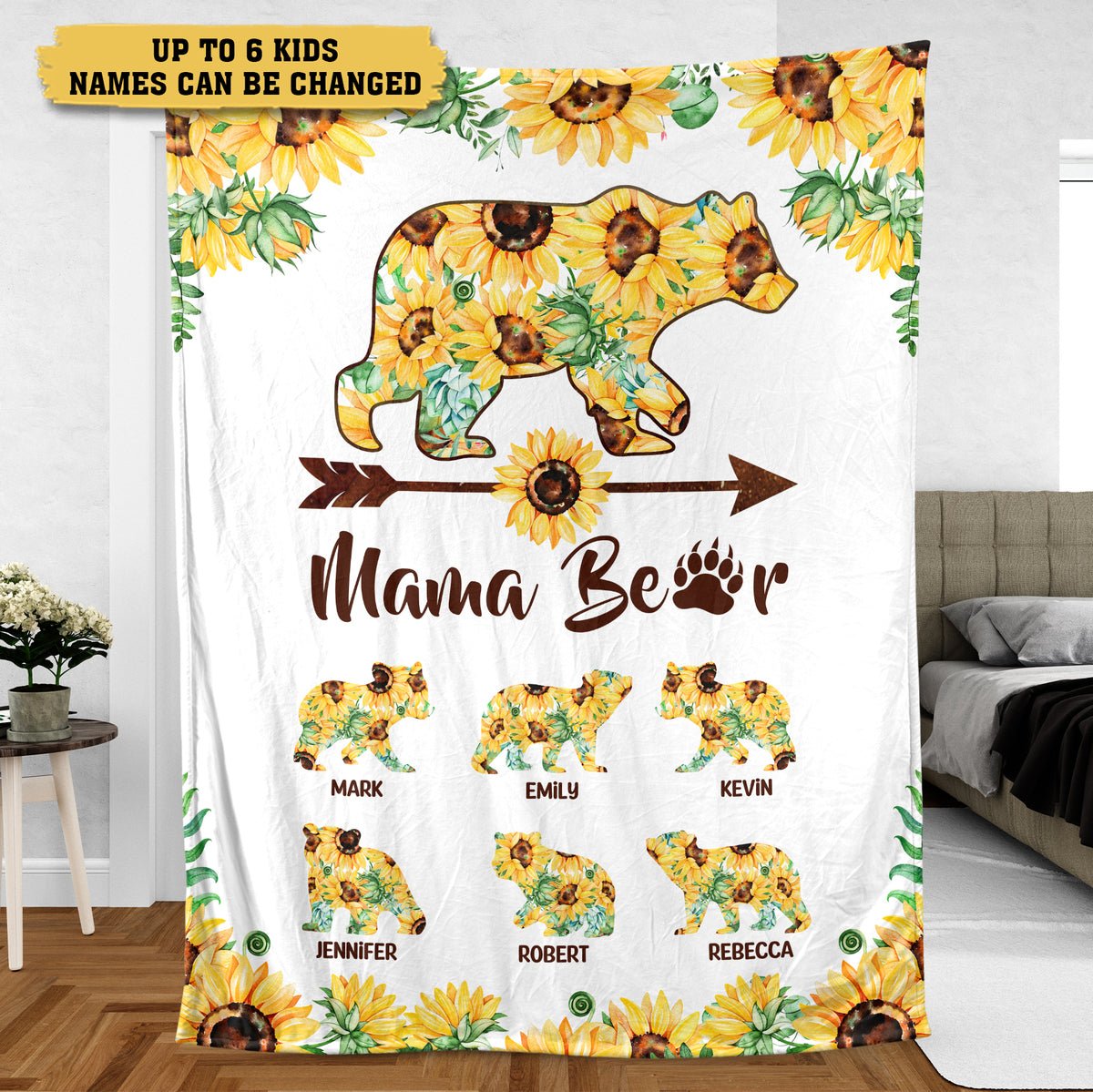 Personalized Mom Blanket - Personalized Blanket With Names - Sunflower Mama Bear (Version 2) - Giftago - 4