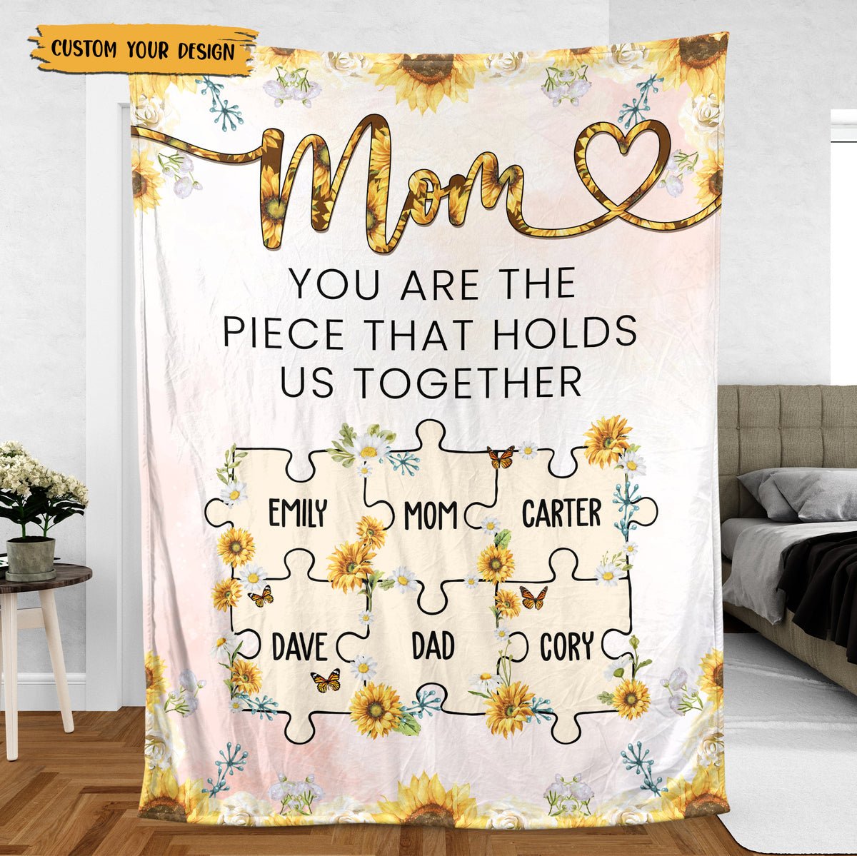 Sunflower Mom You Are The Piece That Holds Us Together - Personalized Blanket - Best Gift For Mother - Giftago