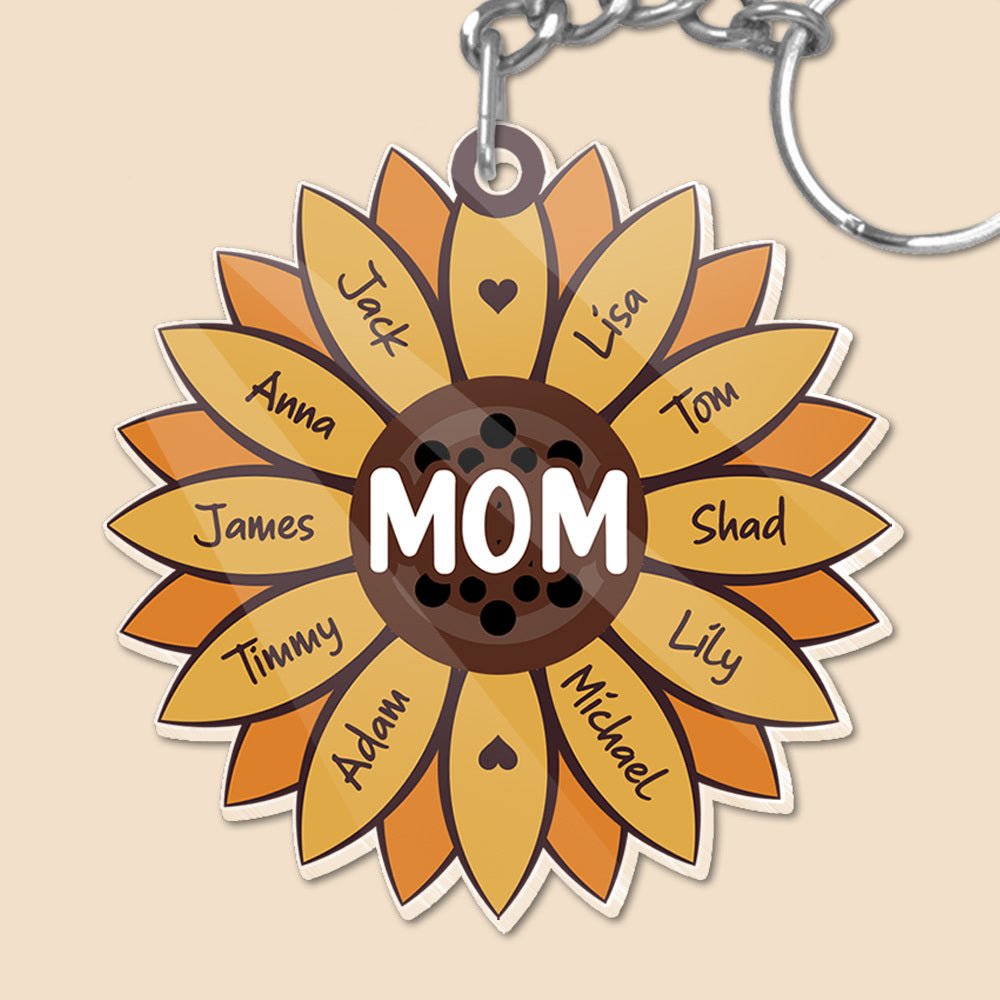 Sunflower Mom/Grandma Children Name - Personalized Acrylic Keychain - Best Gift For Mother, Grandma - Giftago