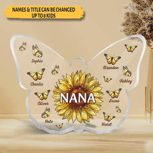 Sunflower Nana Butterflies Kid - Personalized Butterfly Acrylic Plaque - Best Gift For Mother - Giftago