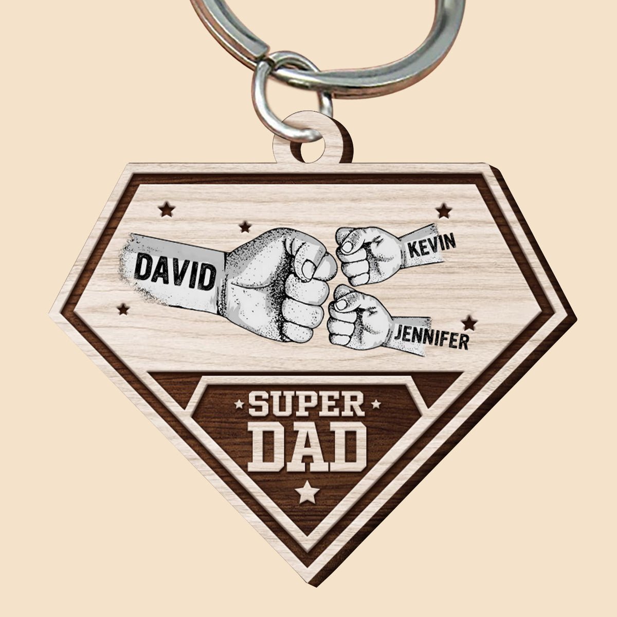 Super Dad - Personalized Wooden Keychain - Best Gift For Father - Giftago
