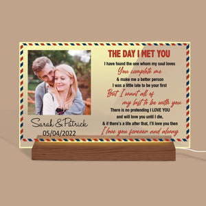 The Day I Met You - Personalized Rectangle Acrylic LED Lamp - Best Gift For Couple - Giftago