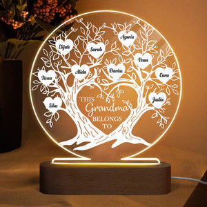 This Grandma Belongs To - Personalized Round Acrylic LED Lamp - Best Gift For Mother, Grandma - Giftago