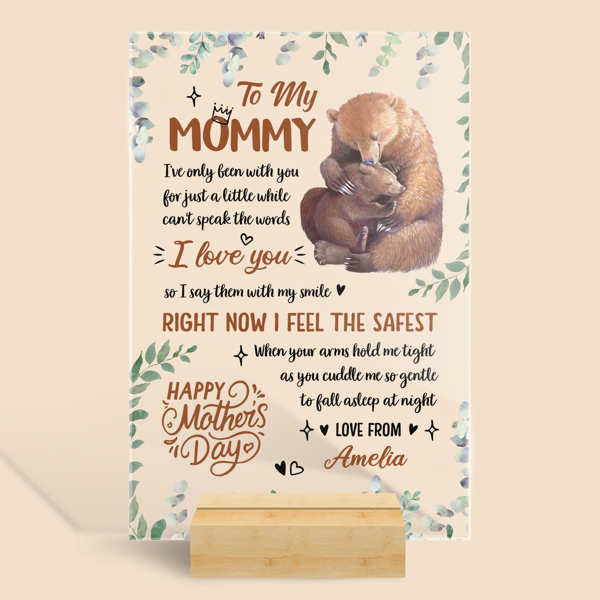 To Mommy Bear - Personalized Acrylic Plaque - Best Gift For Mother - Giftago