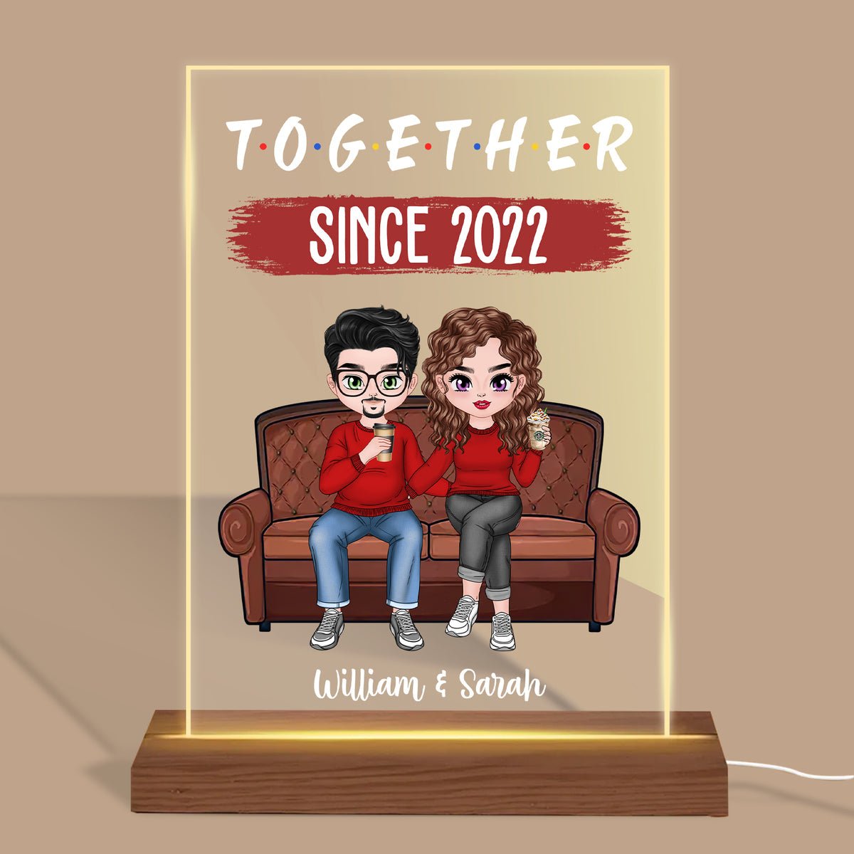Together Since Doll Couple - Personalized Acrylic LED Lamp - Best Gift For Couple - Giftago