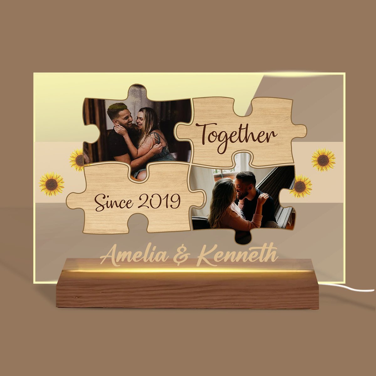 Together Since Puzzle Piece - Personalized Rectangle Acrylic LED Lamp - Best Gift For Couple - Giftago