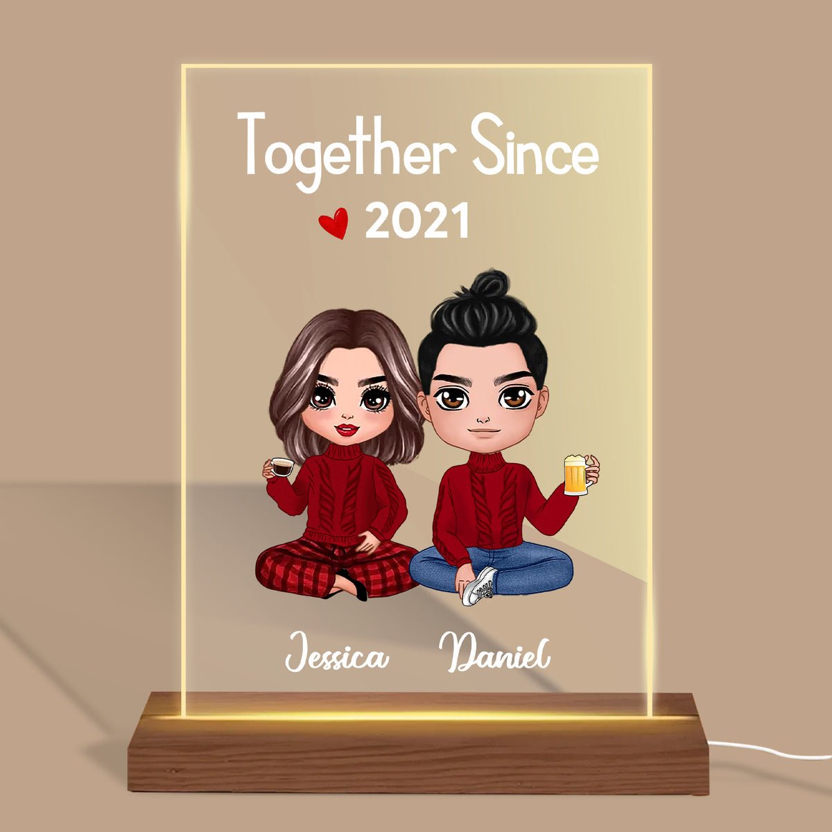 Together Since With Custom Year Doll Couple - Personalized Acrylic LED Lamp - Best Gift For Valentine - Giftago