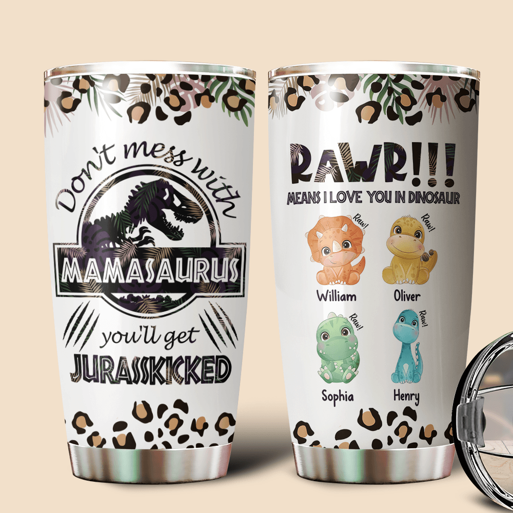 Tropical Leopard Mamasaurus Rawr - Personalized Tumbler - Best Gift For Mother - Giftago
