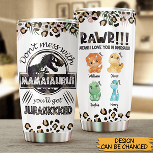 Tropical Leopard Mamasaurus Rawr - Personalized Tumbler - Best Gift For Mother - Giftago