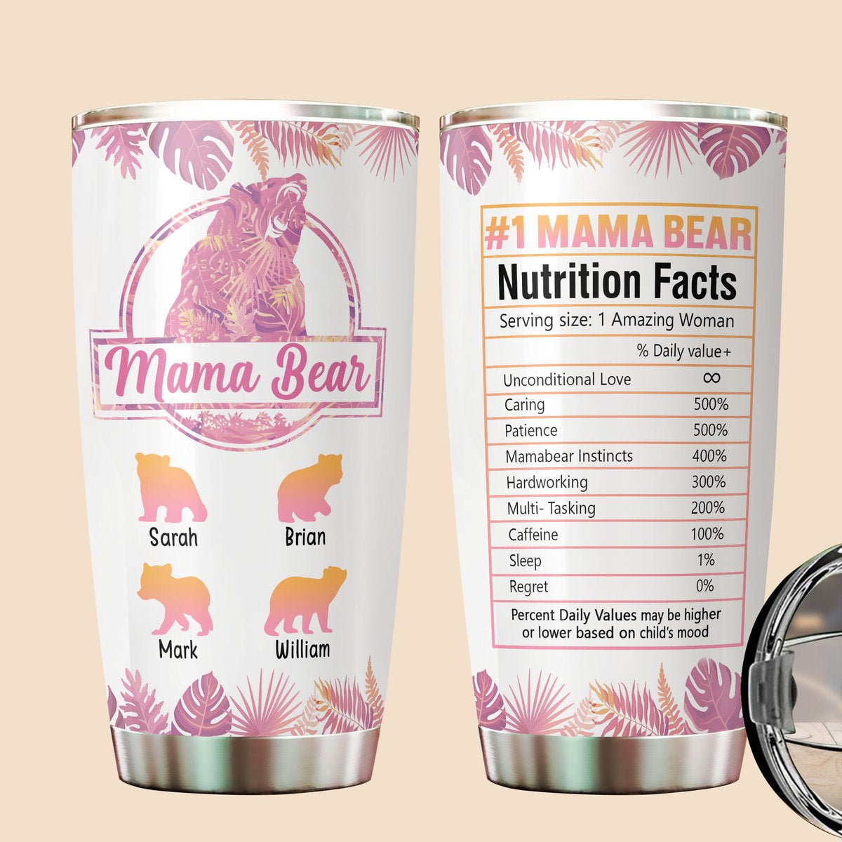 Personalized Tumbler -  Pink Tropical Mama Bear