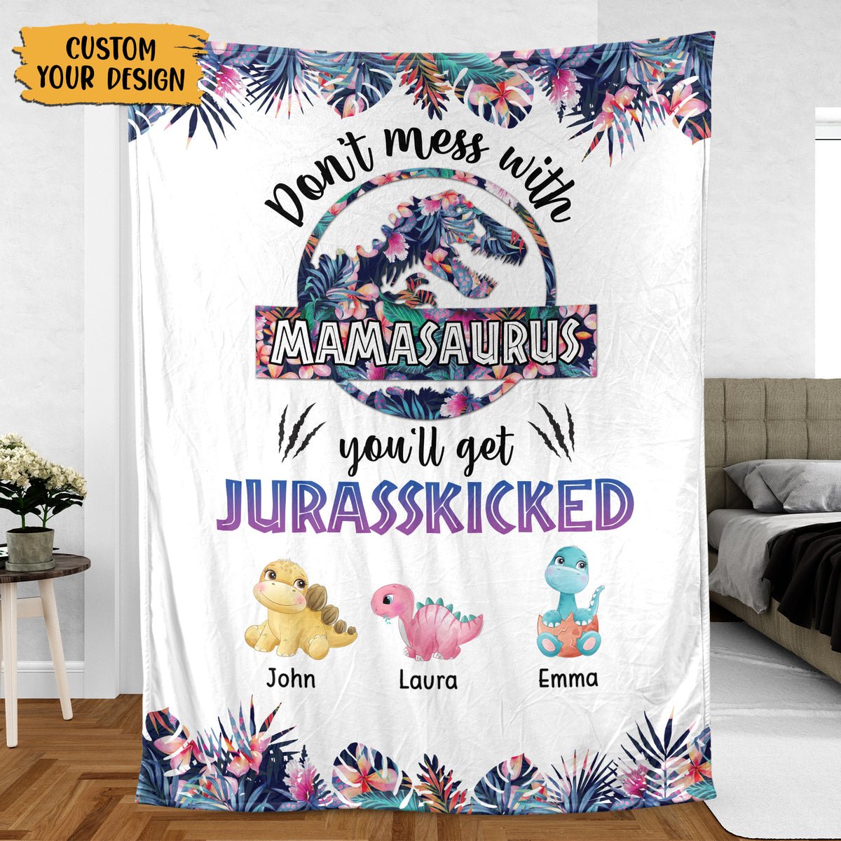 Tropical Mamasaurus - Personalized Blanket - Best Gift For Mother - Giftago