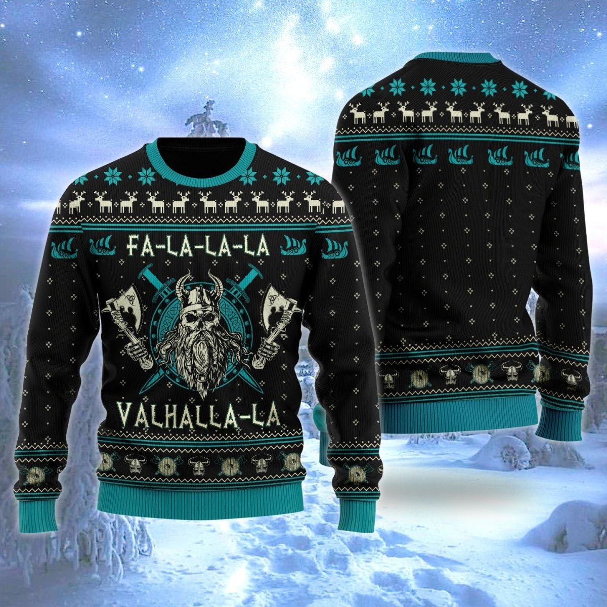 Viking Fa La La Teal Christmas Ugly Sweater - TG0921HN - Giftago