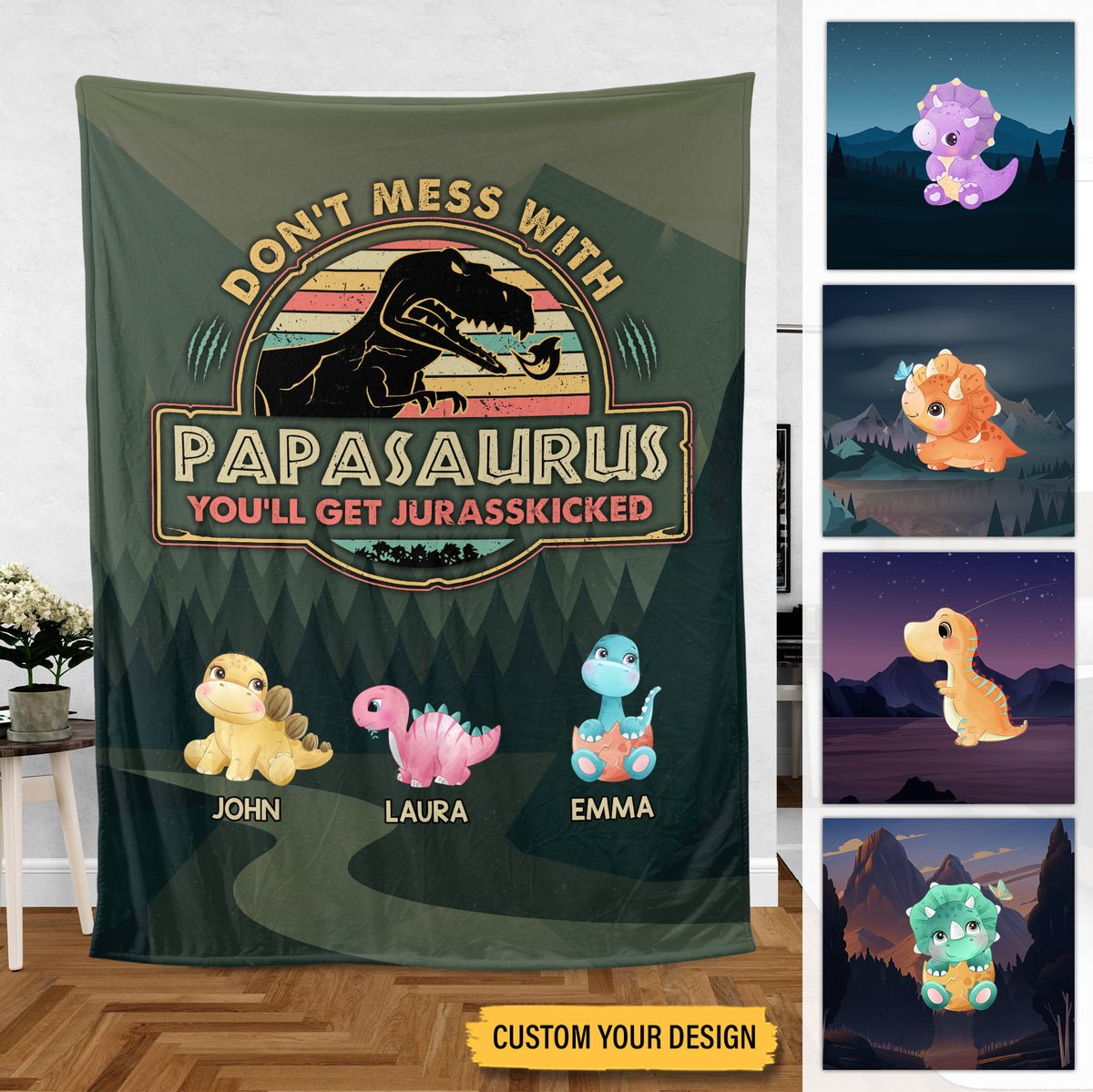 Vintage Papasaurus - Personalized Blanket - Best Gift For Father - Giftago