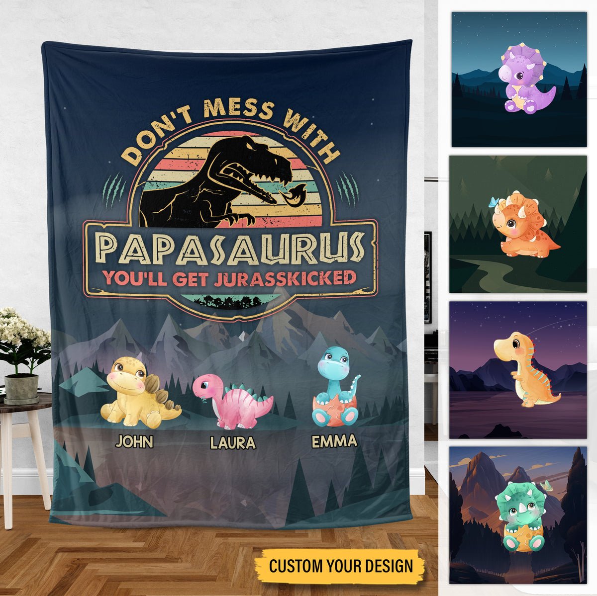 Vintage Papasaurus - Personalized Blanket - Best Gift For Father - Giftago