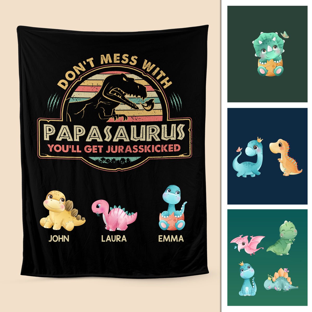 Vintage Papasaurus - Personalized Blanket - Best Gift For Father - Giftago