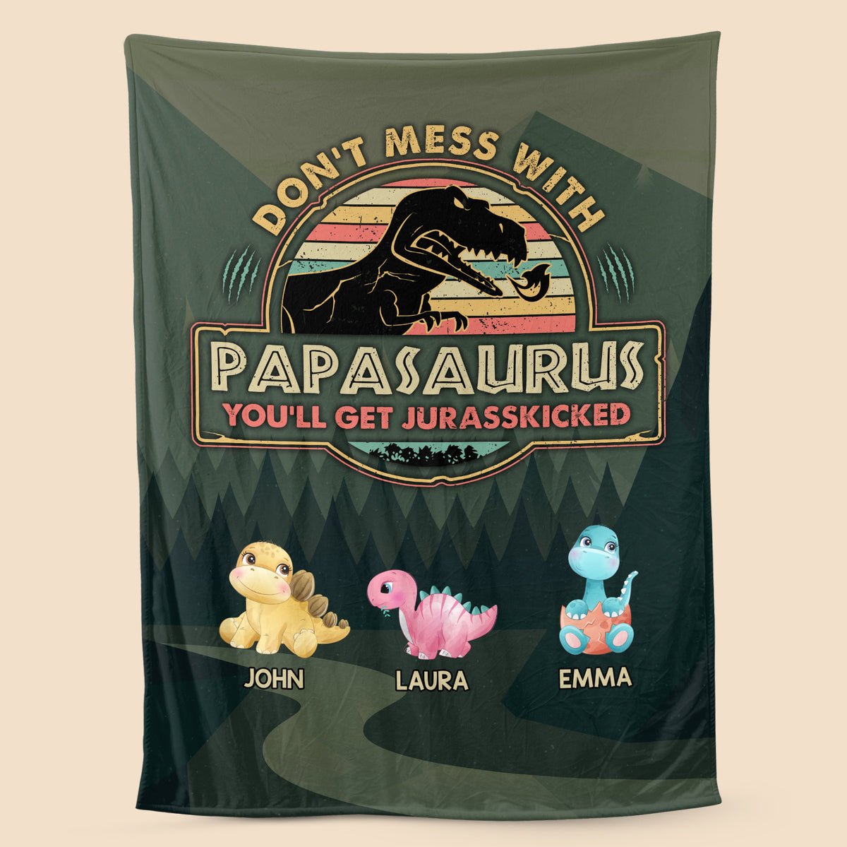 Vintage Papasaurus - Personalized Blanket - Best Gift For Father - Giftago