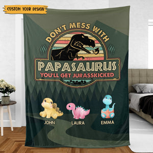 Vintage Papasaurus - Personalized Blanket - Best Gift For Father - Giftago