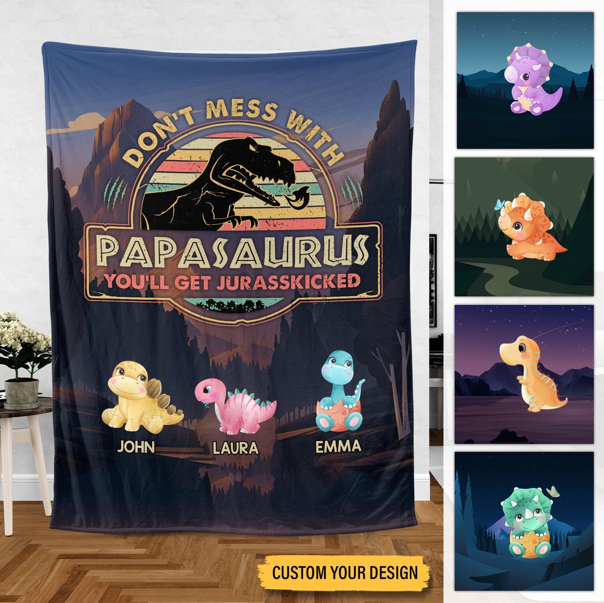 Vintage Papasaurus - Personalized Blanket - Best Gift For Father - Giftago