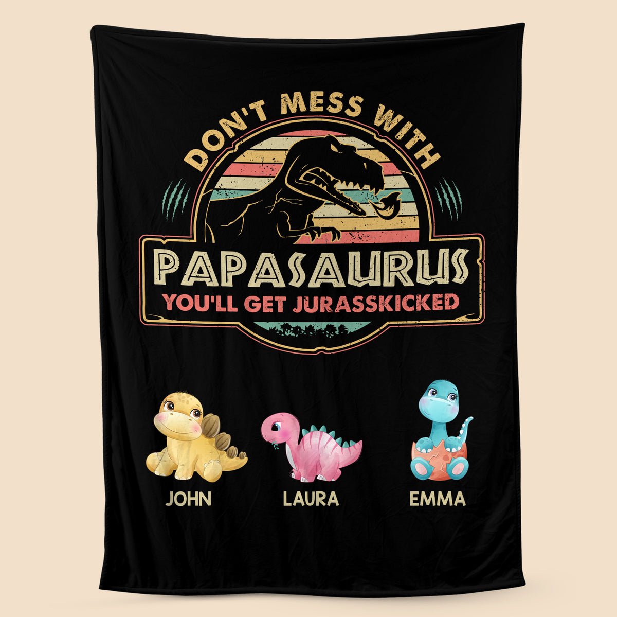 Vintage Papasaurus - Personalized Blanket - Best Gift For Father - Giftago
