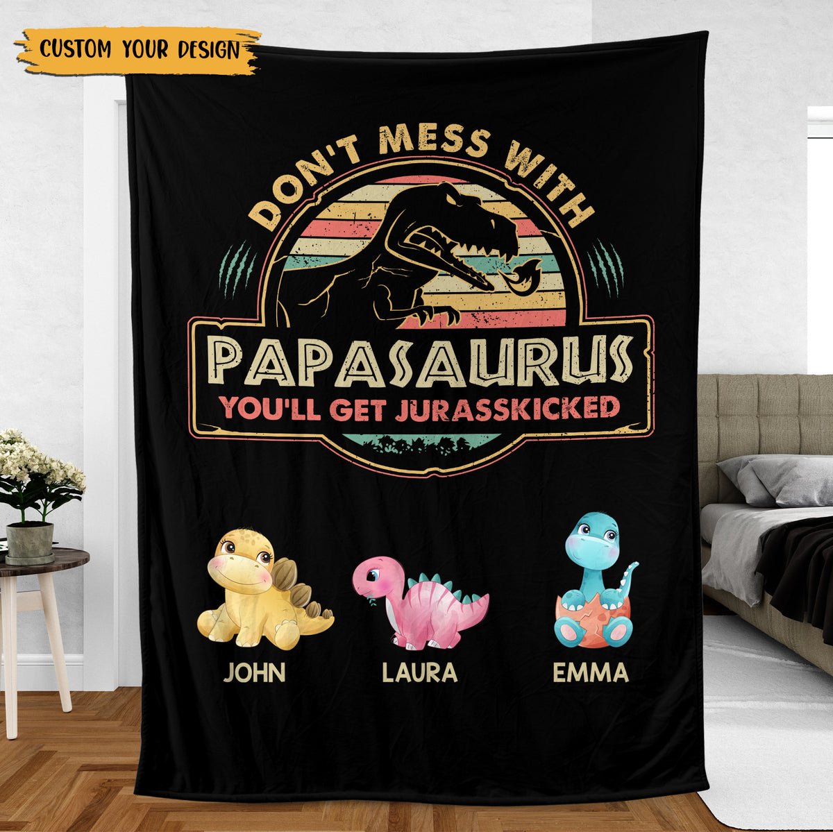 Vintage Papasaurus - Personalized Blanket - Best Gift For Father - Giftago