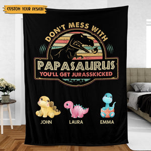 Vintage Papasaurus - Personalized Blanket - Best Gift For Father - Giftago
