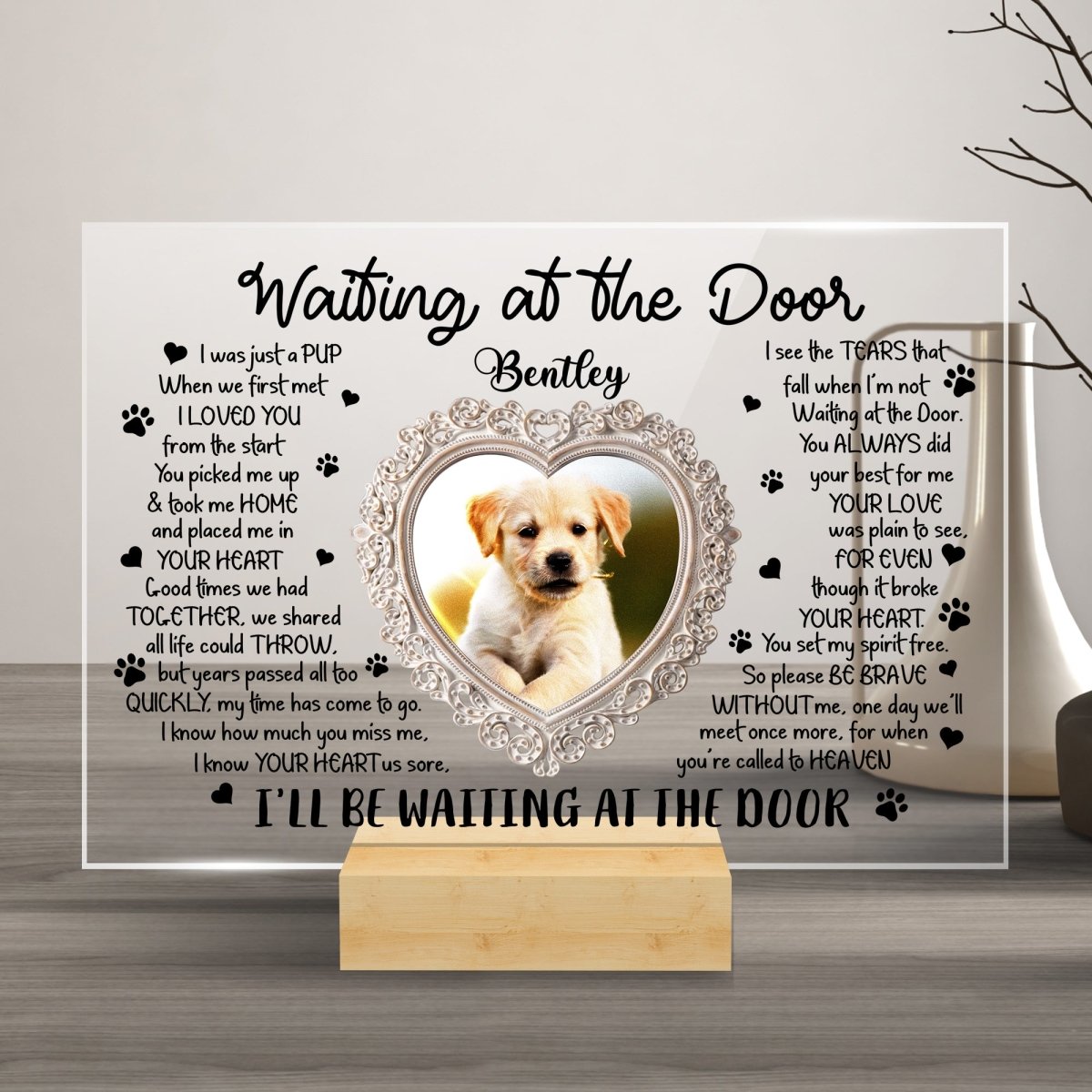 Waiting At The Door Heart Frame - Dog Memorial Acrylic Plaque - Giftago