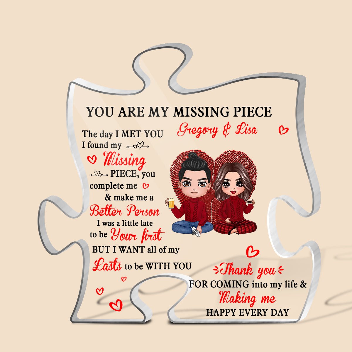 You Are My Missing Piece Happy Everyday Doll Couple - Personalized Puzzle Plaque - Best Gift For Couple - Giftago