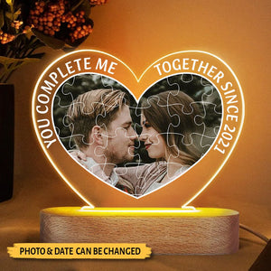 You Complete Me - Personalized Heart Acrylic LED Lamp - Best Gift For Couple - Giftago