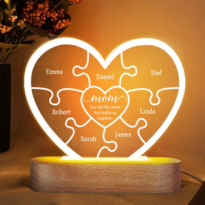 Personalized Heart LED Lamp - Mom You're The Piece That Holds Us Together
