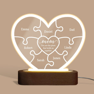 Personalized Heart LED Lamp - Mom You're The Piece That Holds Us Together